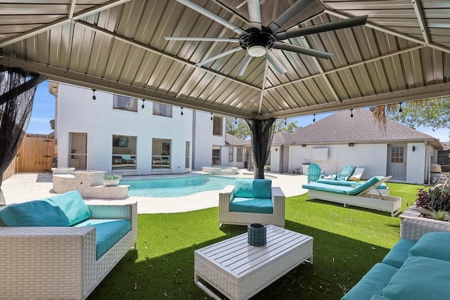 310 Yorkshire Ln, Port Neches, TX 77651 - view of swimming pool with an outdoor living space, ceiling fan, and a patio