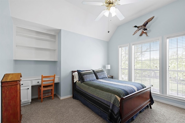 4304 Newcastle Ct, Bryan, TX 77802 - carpeted bedroom with vaulted ceiling, a ceiling fan, and baseboards