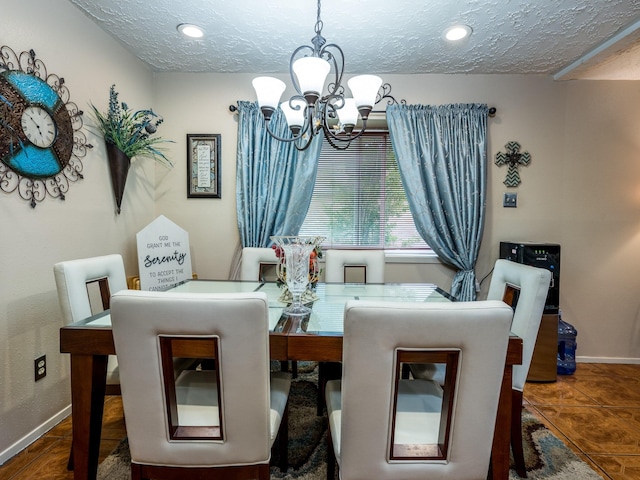 1814 Cliffdale Dr, Missouri City, TX 77489 - tiled dining space featuring recessed lighting, baseboards, an inviting chandelier, and a textured ceiling