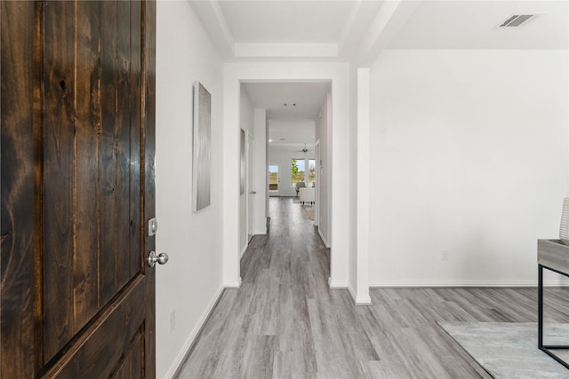 546 Long Beach Bay Dr, Katy, TX 77493 - corridor with visible vents, light wood finished floors, and baseboards