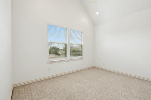 91 Sidney St, Houston, TX 77003 - empty room featuring recessed lighting, high vaulted ceiling, light carpet, and baseboards