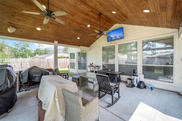 606 Sea Anchor Way, Crosby, TX 77532 - view of patio with an outdoor hangout area, area for grilling, ceiling fan, and fence