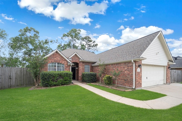 606 Sea Anchor Way, Crosby, TX 77532 - single story home featuring brick siding, a shingled roof, a front lawn, and fence