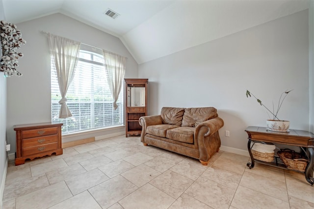 606 Sea Anchor Way, Crosby, TX 77532 - interior space featuring light tile patterned floors, vaulted ceiling, visible vents, and baseboards