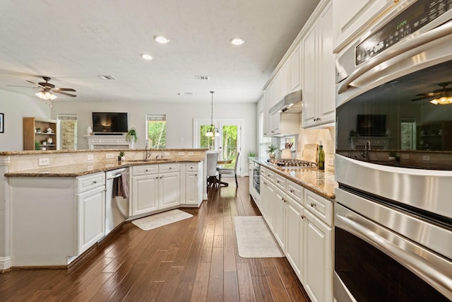 13115 Parkbrook Way Ln, Sugar Land, TX 77498 - kitchen featuring a ceiling fan, appliances with stainless steel finishes, a sink, recessed lighting, and white cabinets