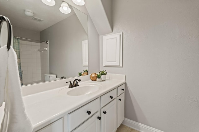 13115 Parkbrook Way Ln, Sugar Land, TX 77498 - bathroom featuring vanity, a shower with shower curtain, tile patterned floors, and baseboards