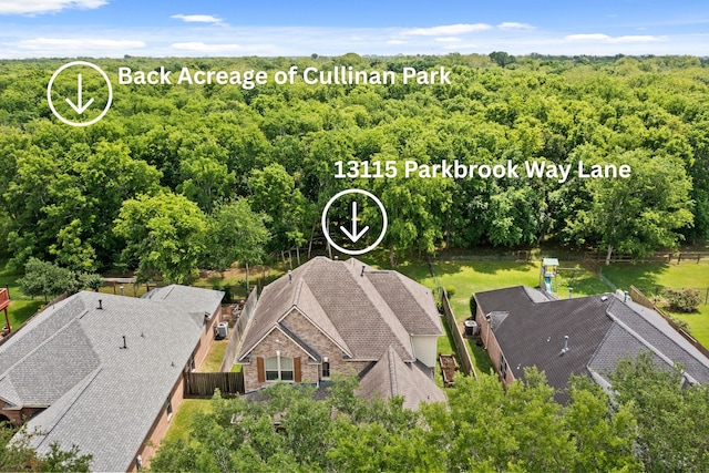 13115 Parkbrook Way Ln, Sugar Land, TX 77498 - aerial view of property and surrounding area featuring a forest