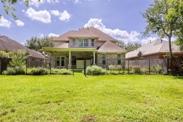 13115 Parkbrook Way Ln, Sugar Land, TX 77498 - rear view of house with ceiling fan and a shingled roof