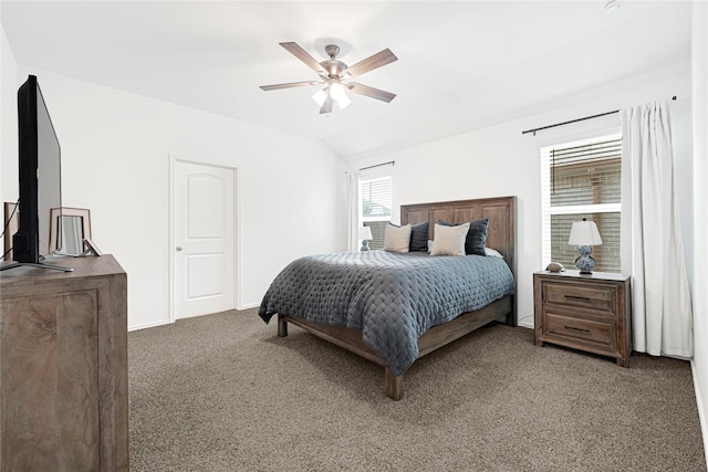 24343 Elmwood Falls Dr, Spring, TX 77373 - bedroom with carpet flooring, vaulted ceiling, and ceiling fan