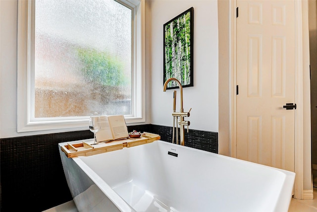full bathroom featuring plenty of natural light, a sink, and a freestanding tub