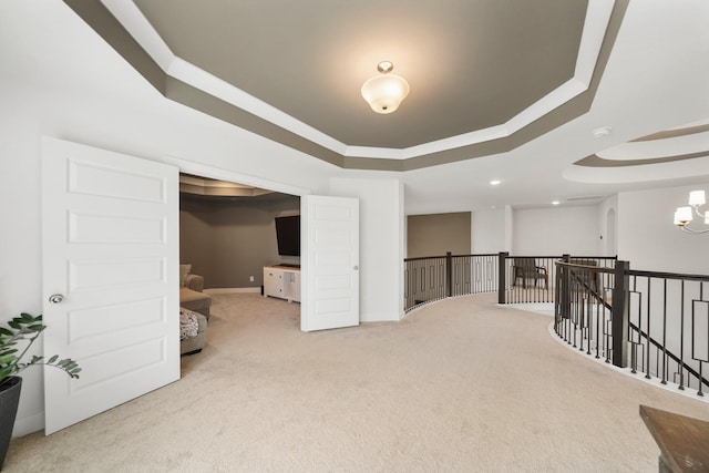 interior space featuring baseboards, carpet flooring, and an inviting chandelier