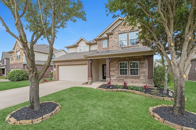9974 Stone Creek Ln, Brookshire, TX 77423 - view of front of house with stone siding, driveway, and a front lawn