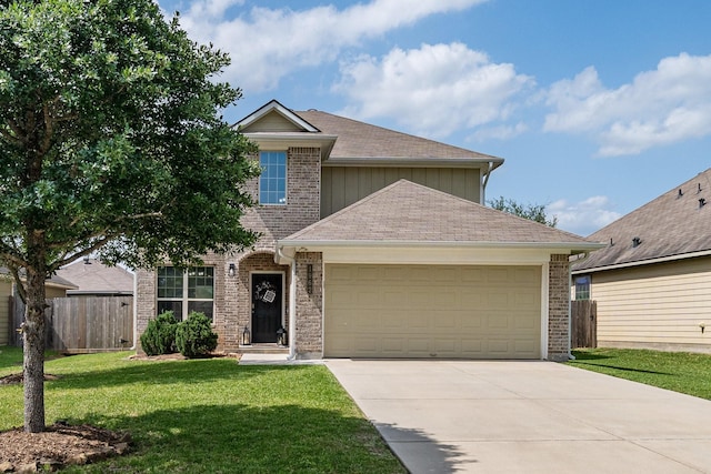1962 Briar Grove Dr, Conroe, TX 77301 - traditional-style house featuring brick siding, an attached garage, driveway, and a shingled roof