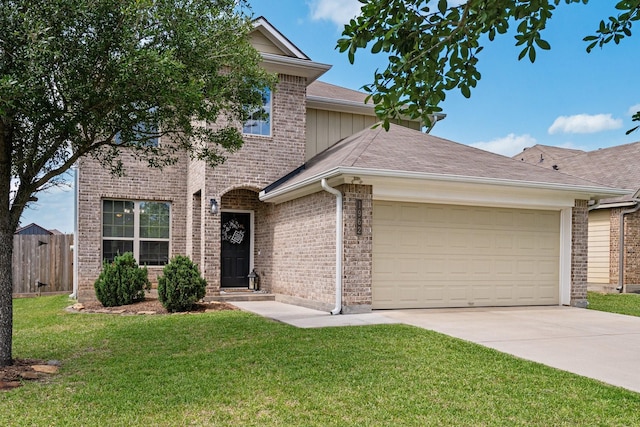 1962 Briar Grove Dr, Conroe, TX 77301 - traditional home featuring brick siding, a garage, driveway, and a shingled roof
