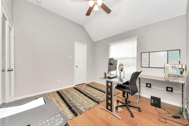 6222 Skyline Dr Unit 27, Houston, TX 77057 - office with vaulted ceiling, wood finished floors, baseboards, and ceiling fan