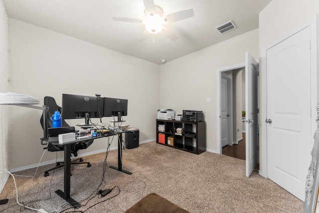 11134 Honeysuckle Haven Dr, Cypress, TX 77433 - carpeted office with ceiling fan, baseboards, and visible vents
