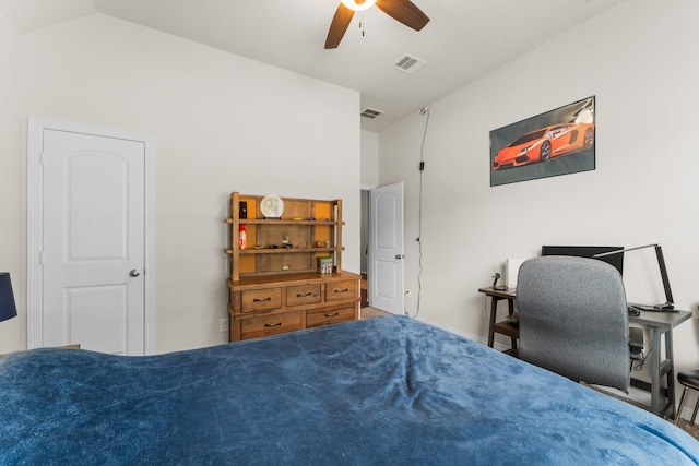 11134 Honeysuckle Haven Dr, Cypress, TX 77433 - bedroom featuring lofted ceiling, a ceiling fan, and visible vents