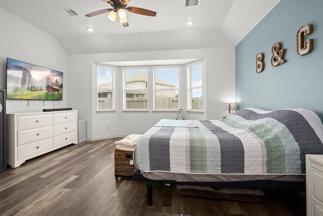 16231 Westley Ridge Dr, Hockley, TX 77447 - bedroom featuring lofted ceiling, wood finished floors, recessed lighting, a ceiling fan, and baseboards