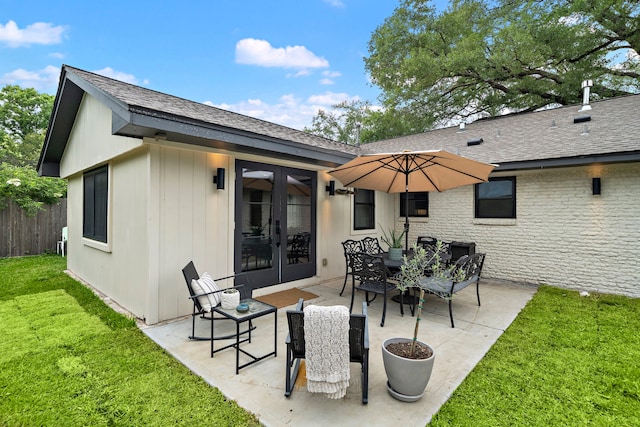 5301 Nina Lee Ln, Houston, TX 77092 - back of house with french doors, a patio, and roof with shingles