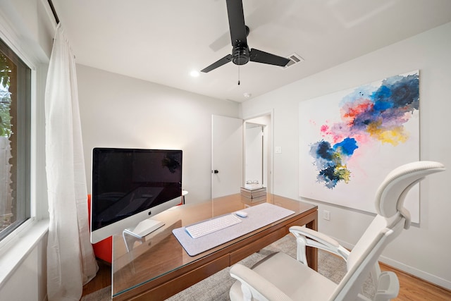 5301 Nina Lee Ln, Houston, TX 77092 - office space featuring ceiling fan, wood finished floors, recessed lighting, and baseboards