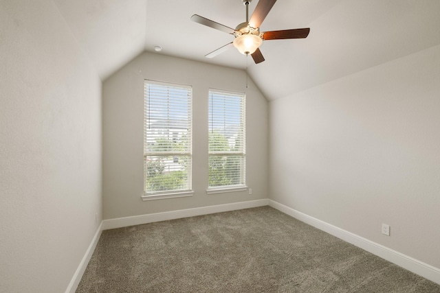 10021 Preserve Way, Conroe, TX 77385 - bonus room featuring a ceiling fan, carpet floors, lofted ceiling, and baseboards