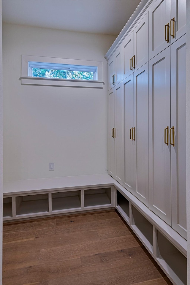 mudroom with wood finished floors