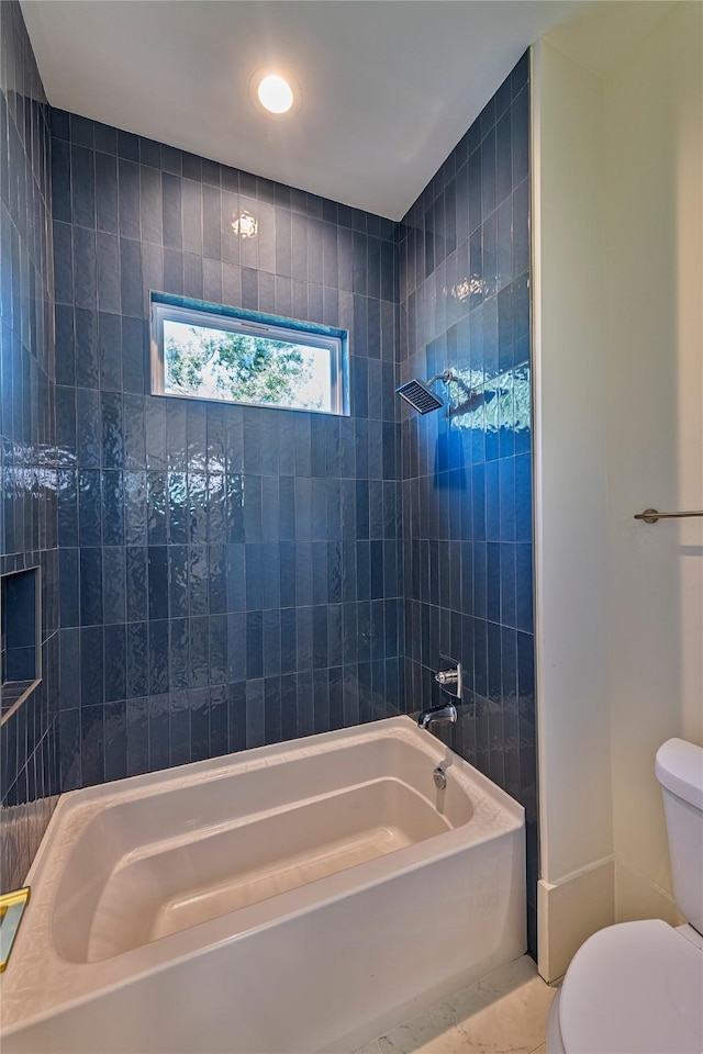 full bathroom featuring toilet, bathtub / shower combination, and recessed lighting