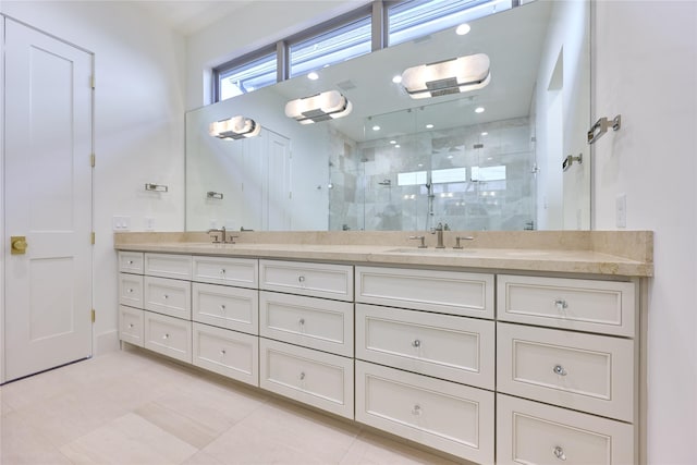 1570 Cheshire Ln, Houston, TX 77018 - bathroom featuring double vanity and a stall shower