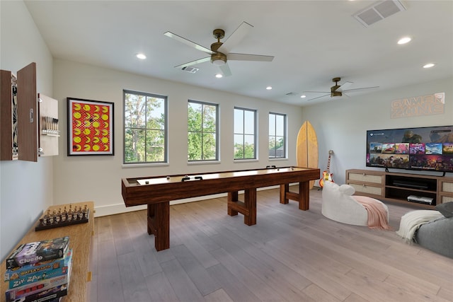 1570 Cheshire Ln, Houston, TX 77018 - rec room with a ceiling fan, wood finished floors, recessed lighting, pool table, and baseboards