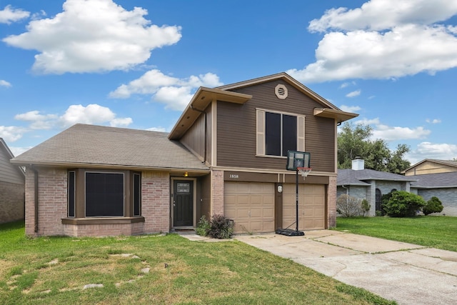 1858 Wood Orchard Dr, Missouri City, TX 77489 - traditional-style house featuring driveway, a front yard, brick siding, and a garage
