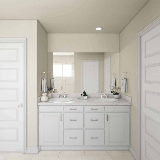 21803 White Bellflower Ln, Cypress, TX 77433 - full bathroom featuring tile patterned flooring, a sink, and double vanity