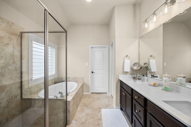 29119 Marina Point Ln, Fulshear, TX 77441 - bathroom with a garden tub, double vanity, and a shower stall