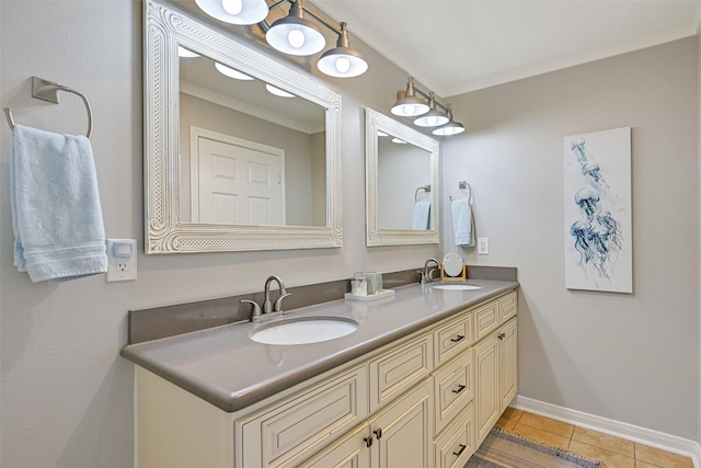 16605 Flounder Way, Jamaica Beach, TX 77554 - full bath featuring tile patterned flooring, baseboards, a sink, and double vanity