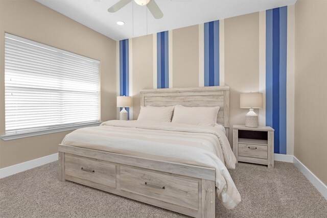 16059 Walden Rd, Conroe, TX 77356 - bedroom featuring carpet, baseboards, a ceiling fan, and recessed lighting