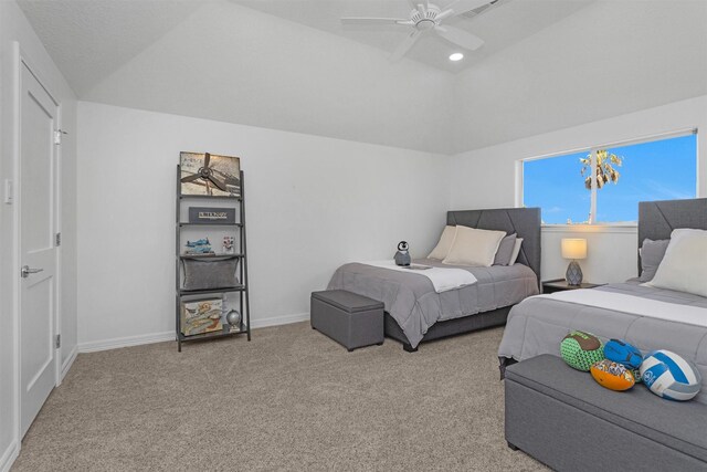 16059 Walden Rd, Conroe, TX 77356 - bedroom with lofted ceiling, carpet, recessed lighting, a ceiling fan, and baseboards