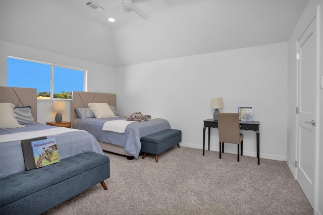 16059 Walden Rd, Conroe, TX 77356 - bedroom featuring carpet flooring, visible vents, baseboards, and vaulted ceiling