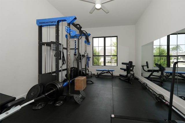 14924 Scarlet Branch Dr, Conroe, TX 77302 - workout room featuring ceiling fan