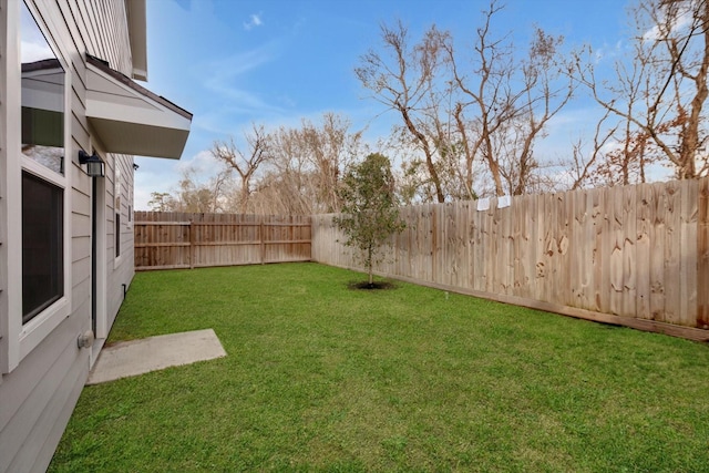 view of yard with a fenced backyard