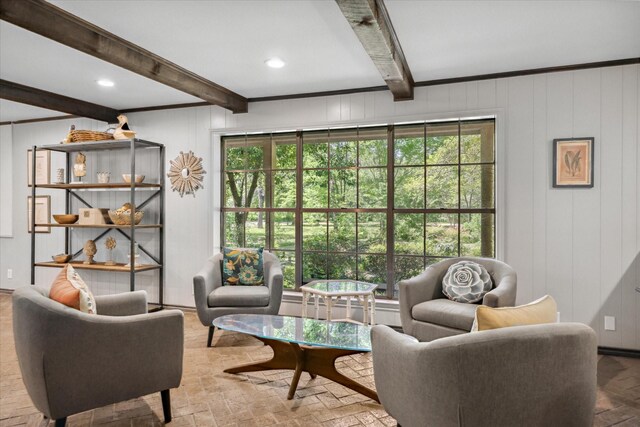 1492 Sleepy Hollow Ln, Canton, TX 75103 - living area featuring recessed lighting, beam ceiling, and plenty of natural light