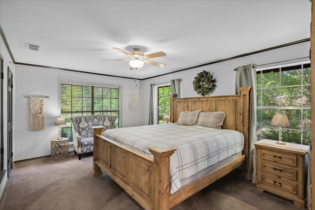 1492 Sleepy Hollow Ln, Canton, TX 75103 - carpeted bedroom with visible vents, crown molding, and ceiling fan