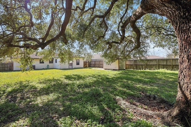 view of yard with a fenced backyard