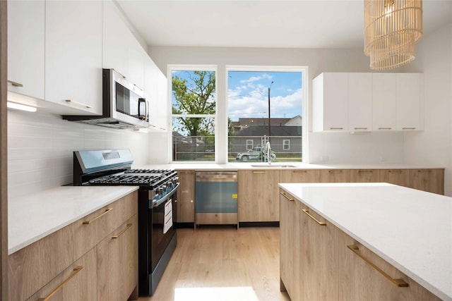 kitchen with modern cabinets, stainless steel appliances, and a sink