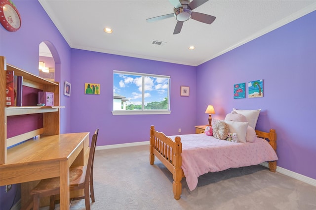 314 Del Monte Dr, Friendswood, TX 77546 - carpeted bedroom with baseboards, a ceiling fan, visible vents, and recessed lighting