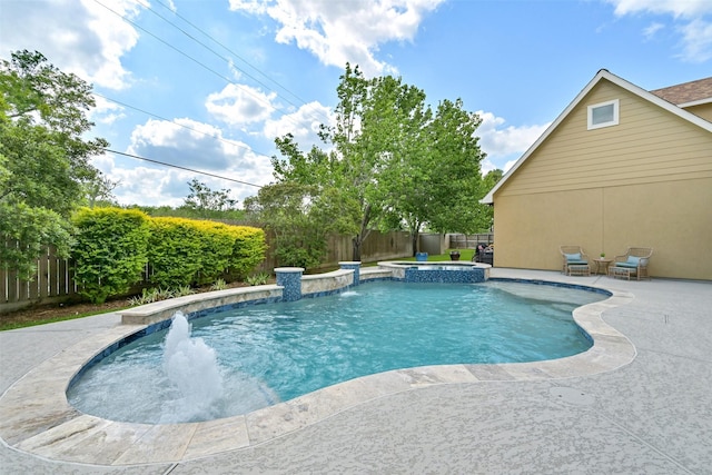 314 Del Monte Dr, Friendswood, TX 77546 - view of pool featuring a pool with connected hot tub, a patio, and a fenced backyard