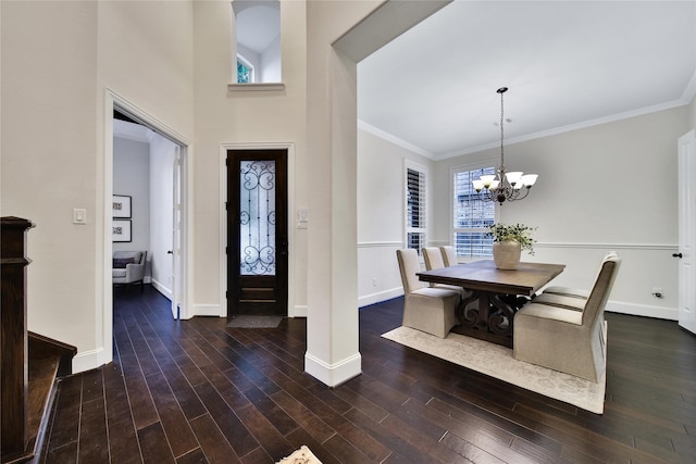 182 River Wilde Dr, Montgomery, TX 77316 - foyer entrance with baseboards, wood finished floors, crown molding, and a chandelier