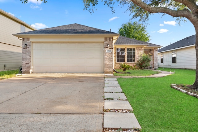 19515 Buckland Park Dr, Katy, TX 77449 - single story home with a garage, driveway, a shingled roof, and a front yard