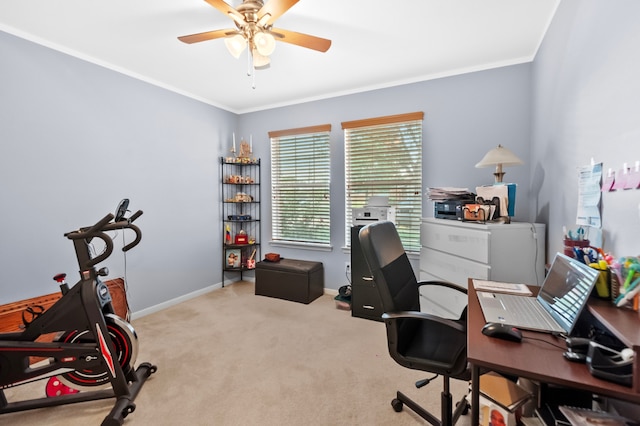 19515 Buckland Park Dr, Katy, TX 77449 - carpeted office space with crown molding, baseboards, and ceiling fan