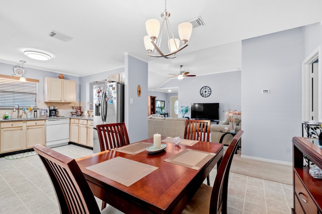 19515 Buckland Park Dr, Katy, TX 77449 - dining space with visible vents and ceiling fan with notable chandelier