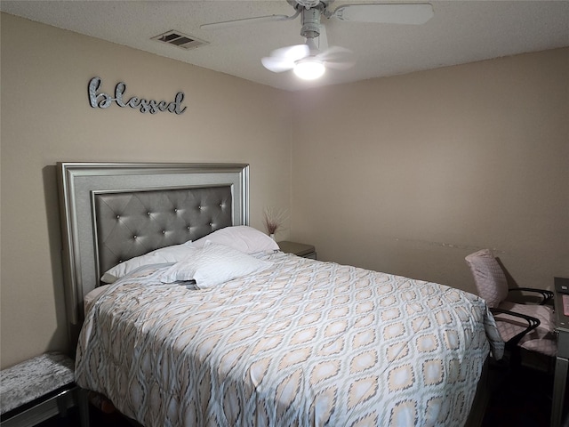 bedroom with ceiling fan and visible vents