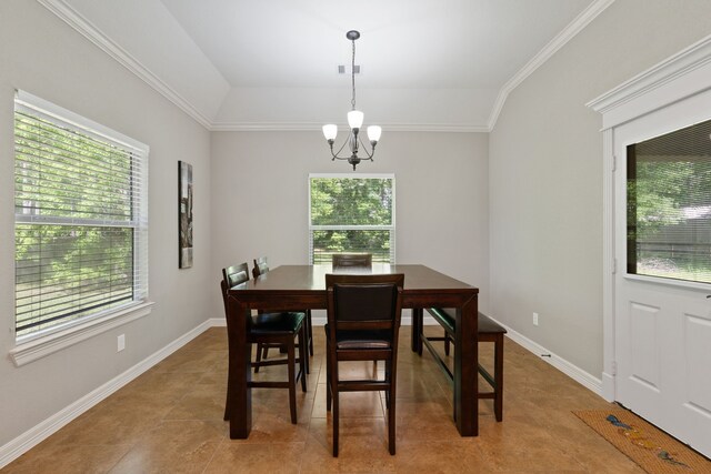 17111 Paluxy Ct, Splendora, TX 77372 - dining space with a chandelier, baseboards, tile patterned floors, and ornamental molding